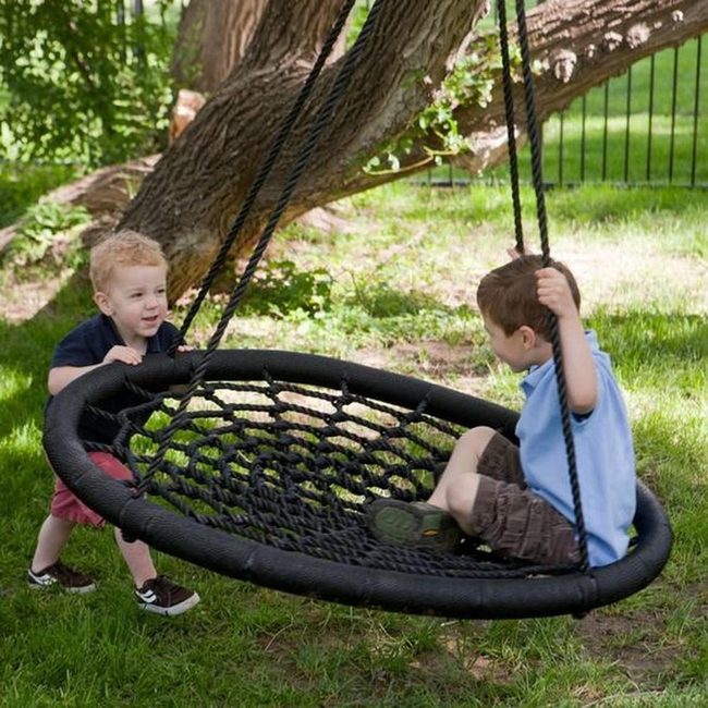 Black Rope Swing Among Green Trees