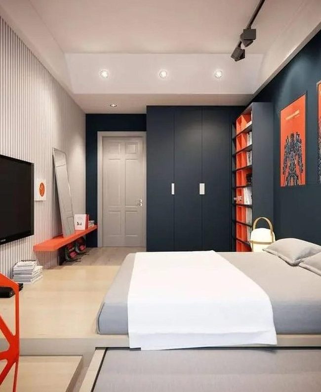 Orange Pop Against Navy Walls