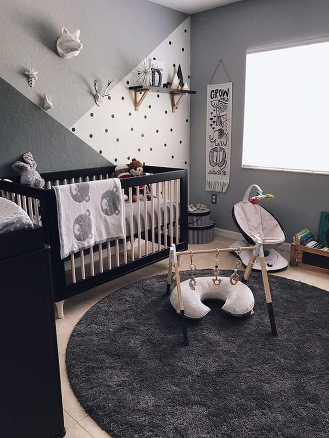 Black Crib Nursery With Mounted Animals