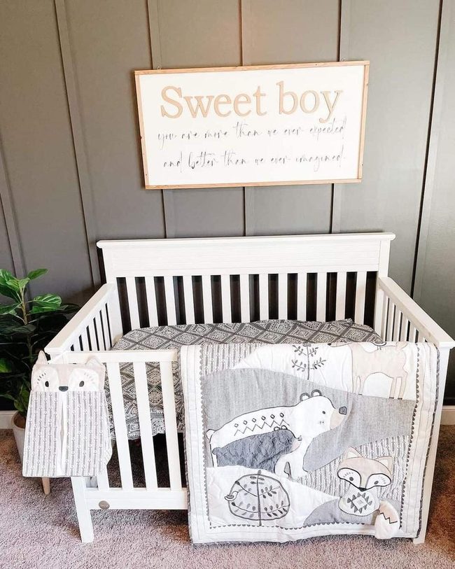 Grey Millwork Nursery With Animals