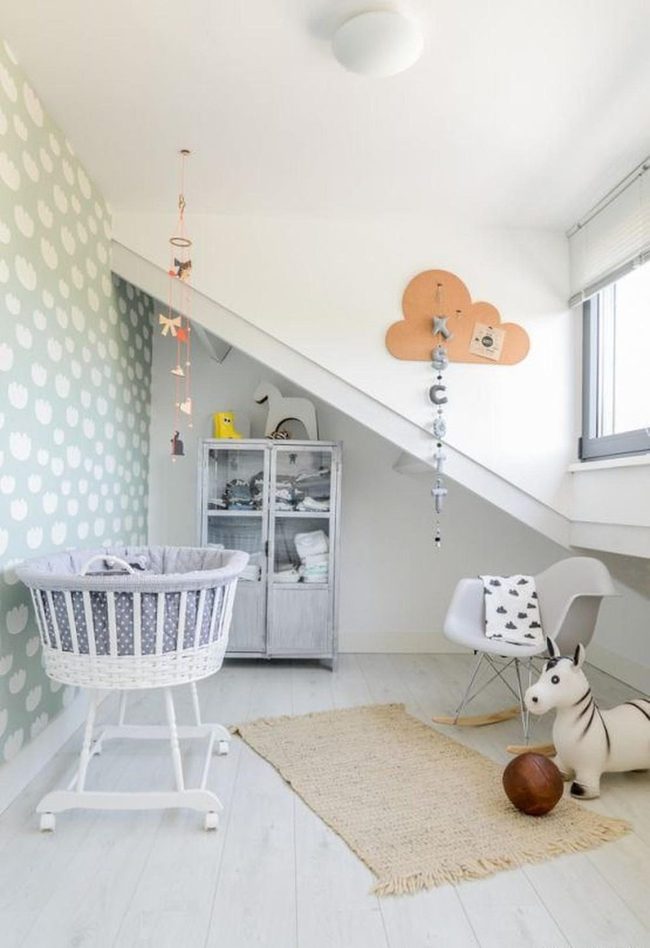 Soft Green Nursery With Wicker Details