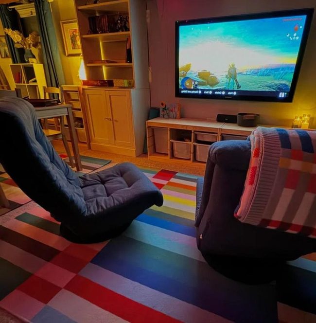 Colorful Basement Playroom And Yoga Space