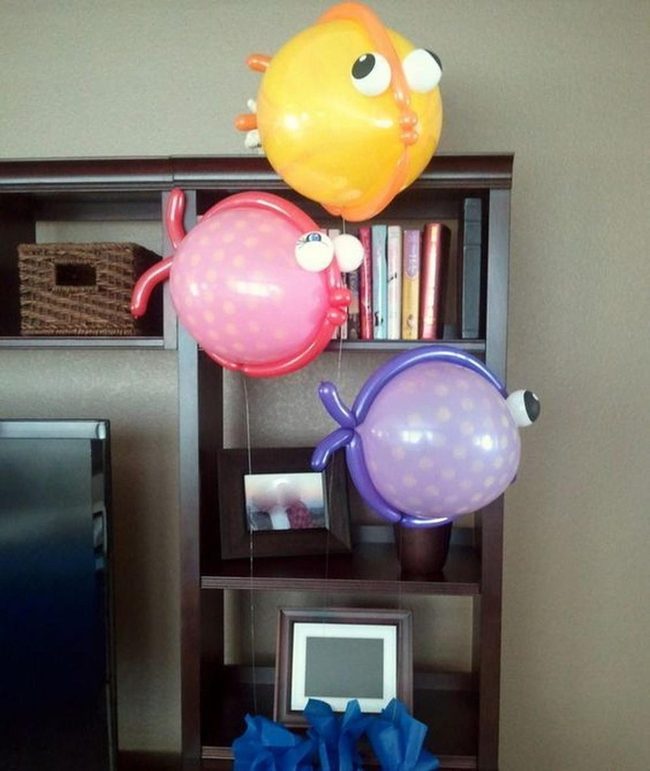 Colorful Fish Balloons, Dark Wood Shelf