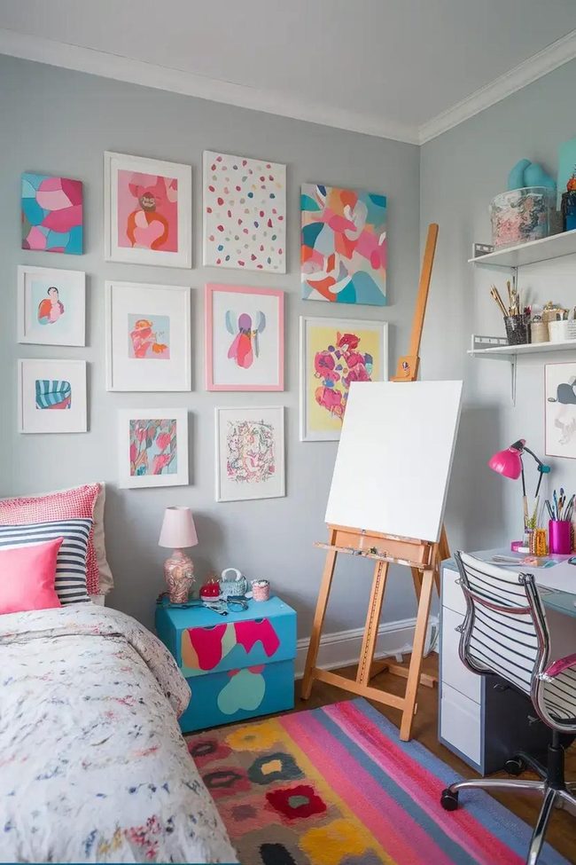 Sleeping Zone Gallery Wall With Artist Supplies