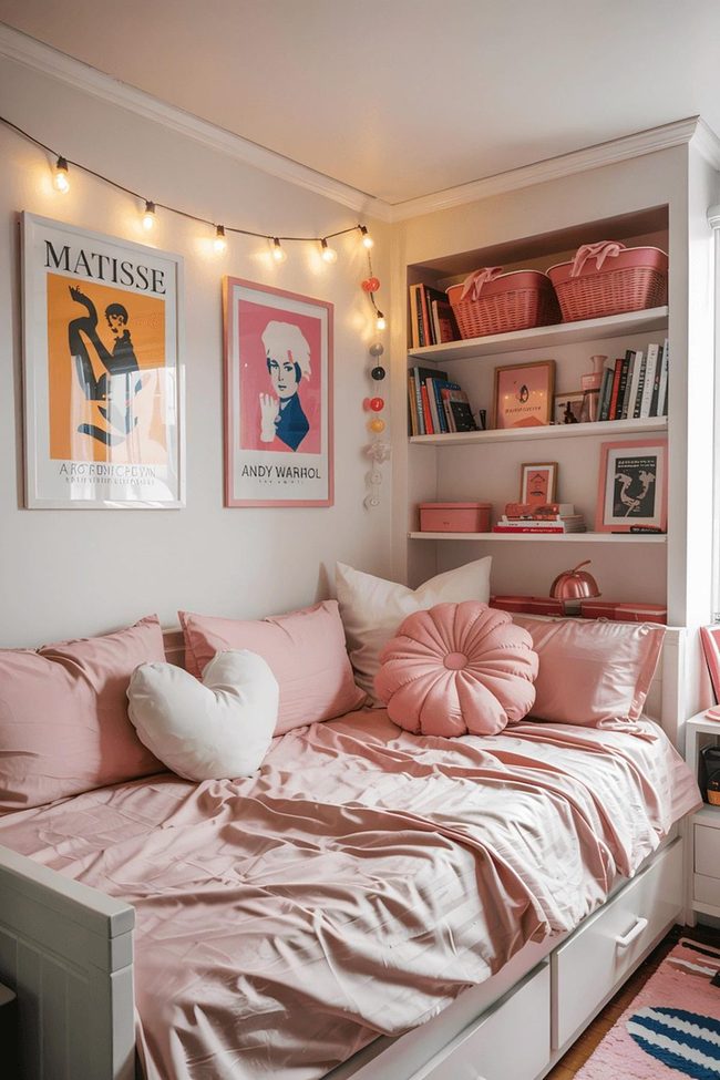 Pink Satin Daybed With Fairy Luminous Magic