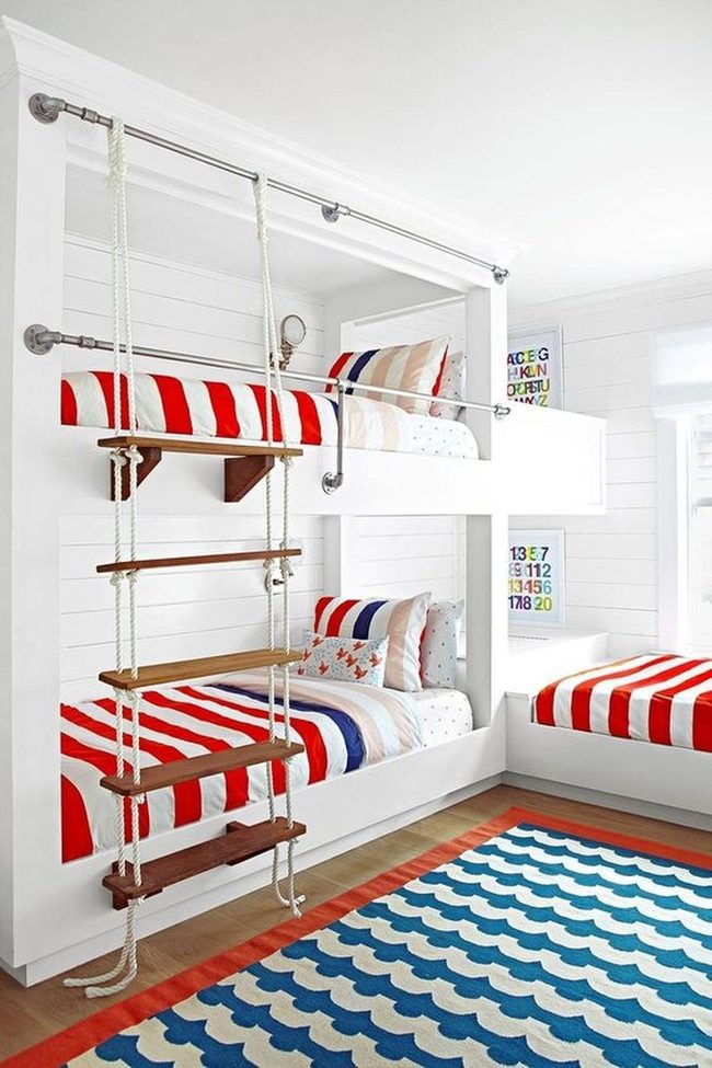 White Walls, Red Striped Bunks