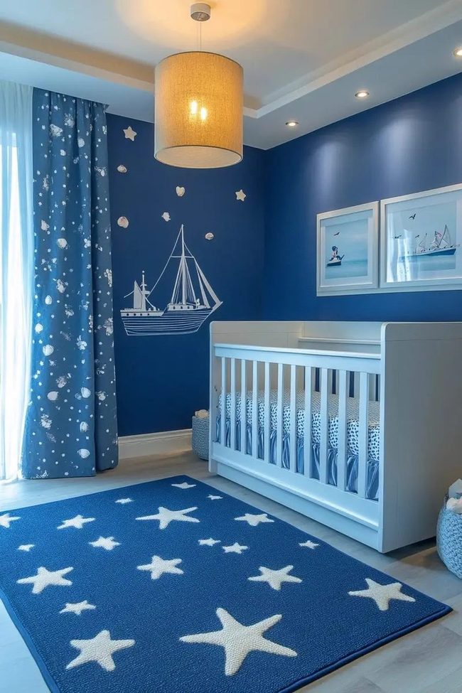 Soft Blue Nursery With Stars