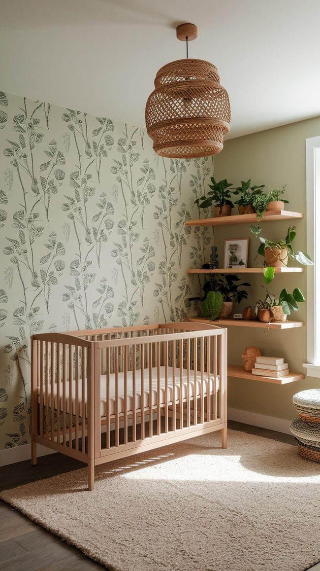 Forest Green Nursery With Natural Wood Accents