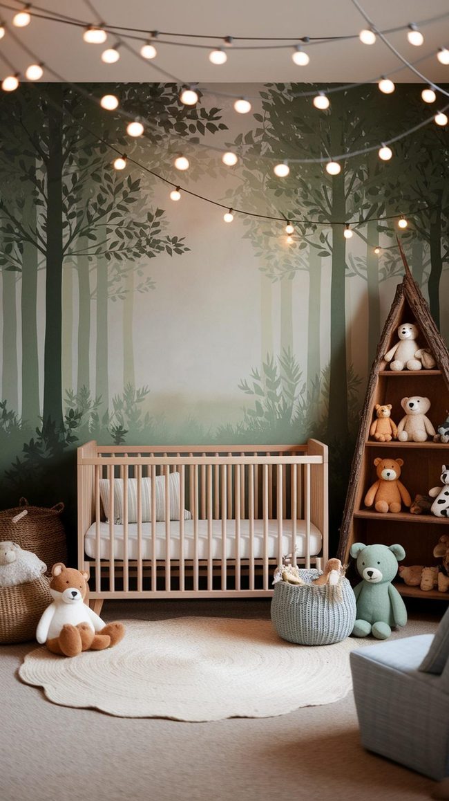 Hand-Painted Forest Wall With Animals