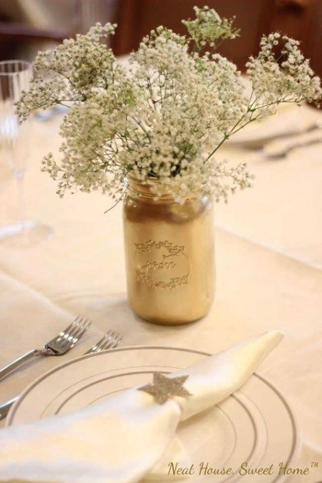 Gold Jars White Flowers Elegance