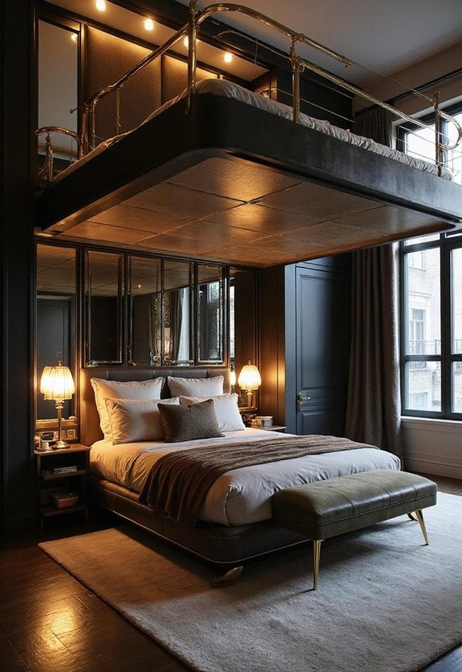 Gold Metallic Loft Bedroom