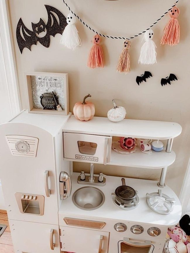 Cream Play Kitchen With Halloween Touches