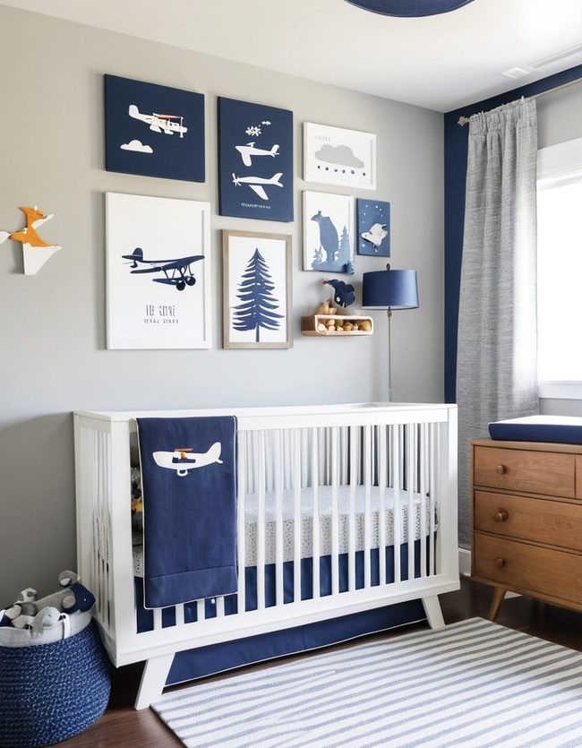 Navy Grey Nursery with Airplane