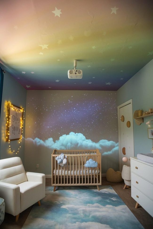 Rainbow Ombré Ceiling Nursery