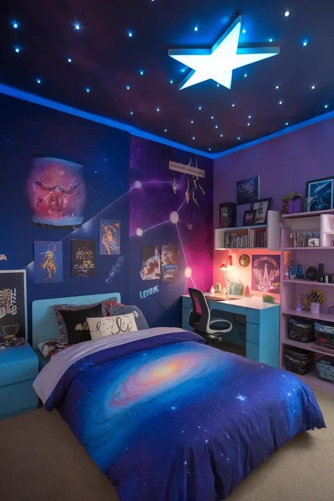 Cosmic Purple Galaxy Bedroom