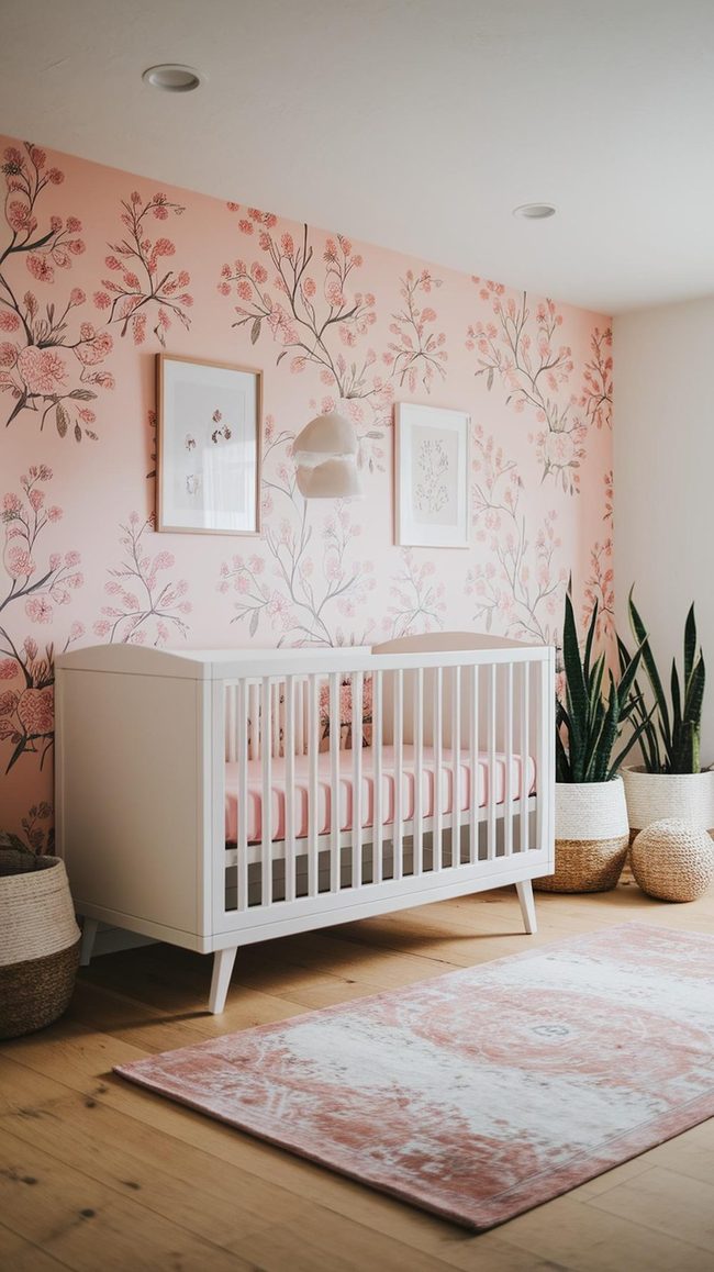Soft Floral Watercolor Nursery Walls