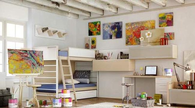 Sunlit Studio With Blue Bunks
