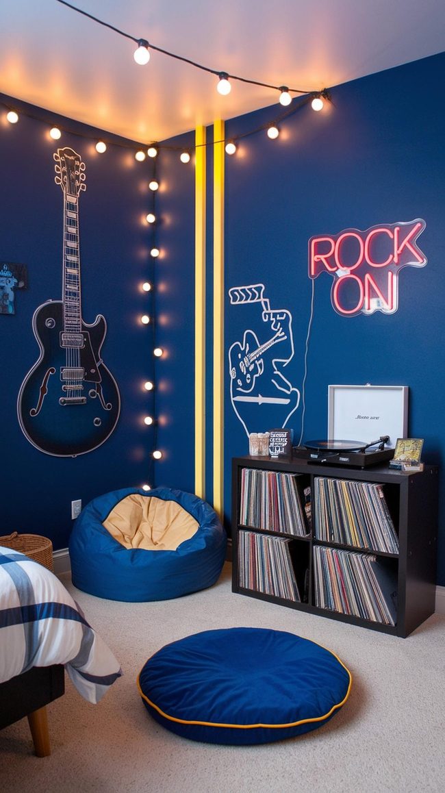 Deep Blue Vinyl Record Bedroom