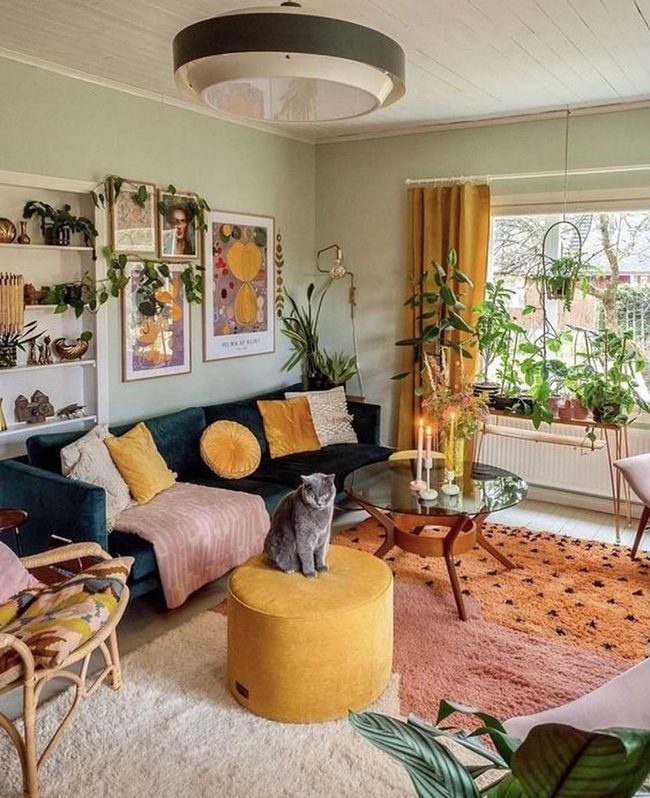 Deep Green Couch Yellow Accents
