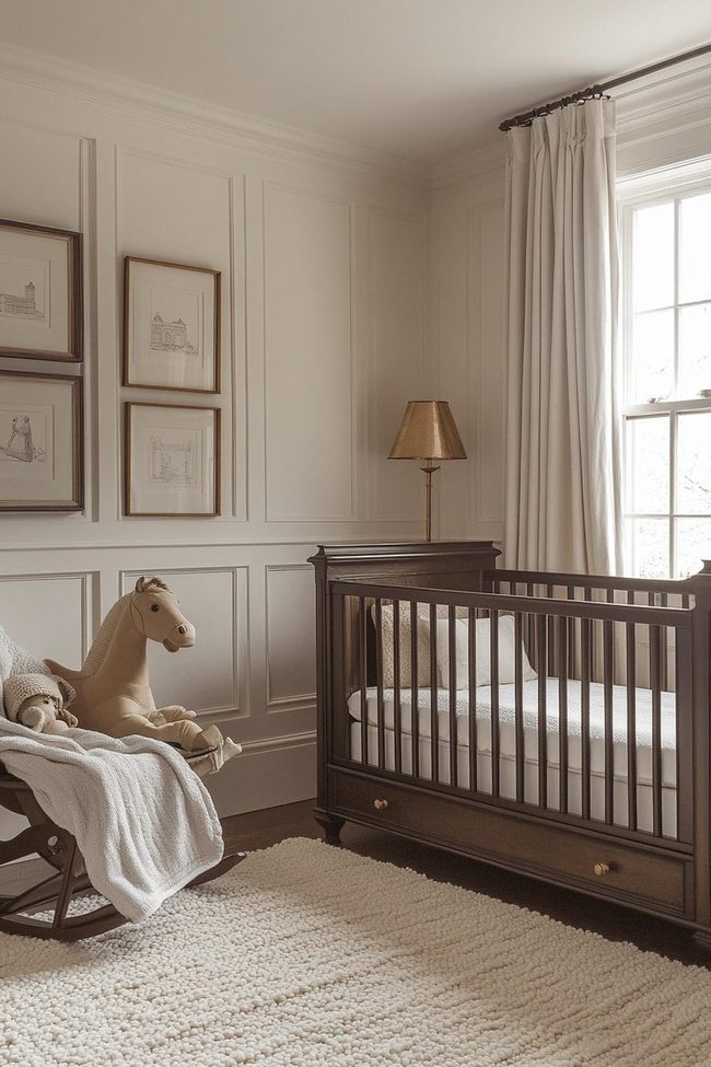 Colonial Warm Timber Paneling Nursery Design