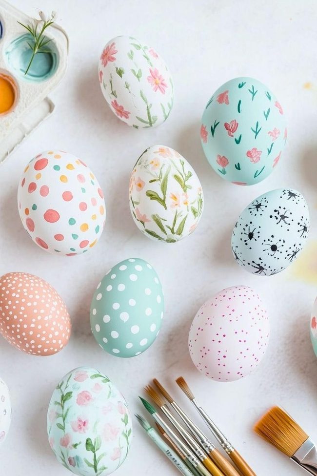 Pastel Watercolor Eggs With Polka Dots
