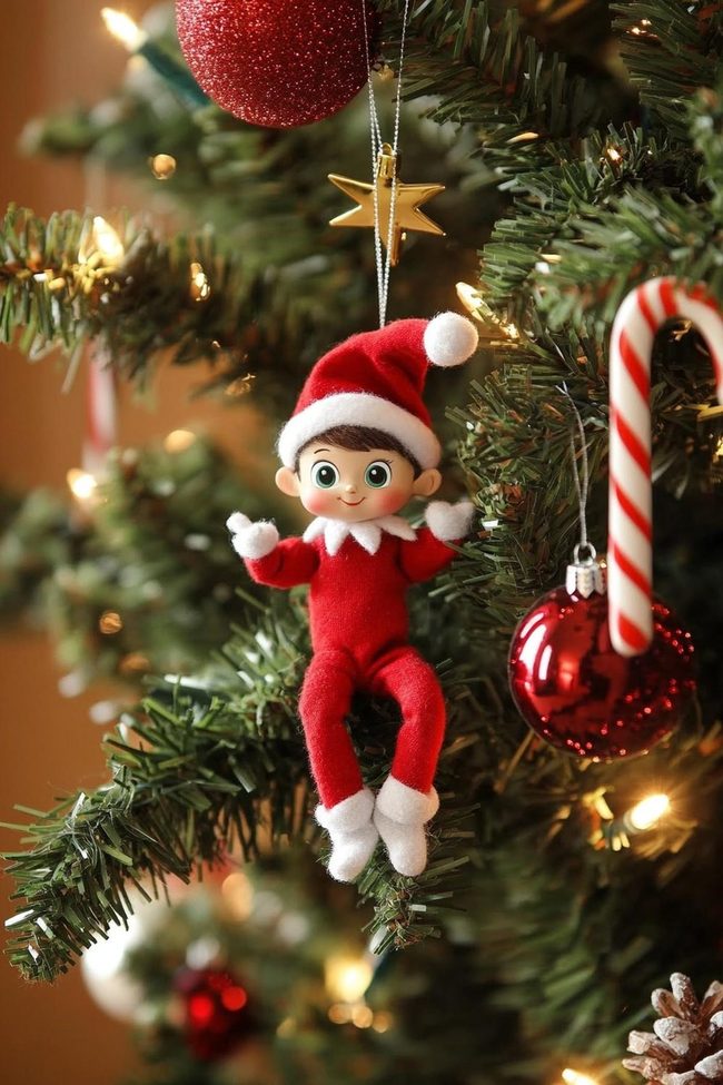 Elf Swinging Through Tree Branches