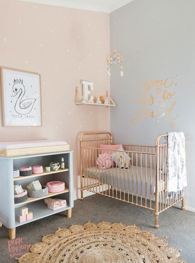 Gold Crib Pink Gray Nursery