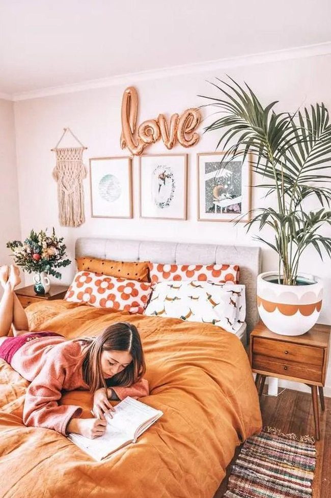 Sunny Orange Bedroom With Love Letters