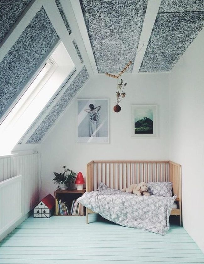 Gray Textured Ceiling, Blue Floor