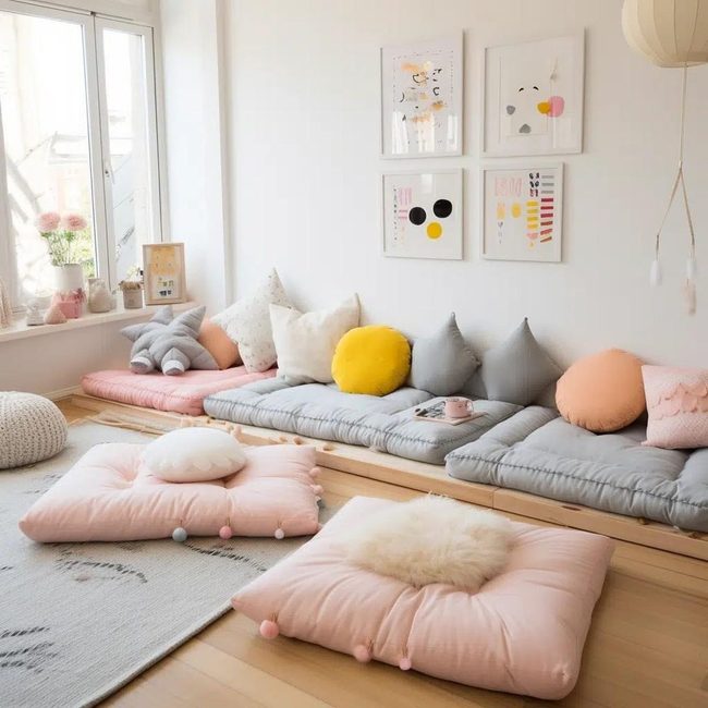 Oversized Floor Cushions In Soft Gray