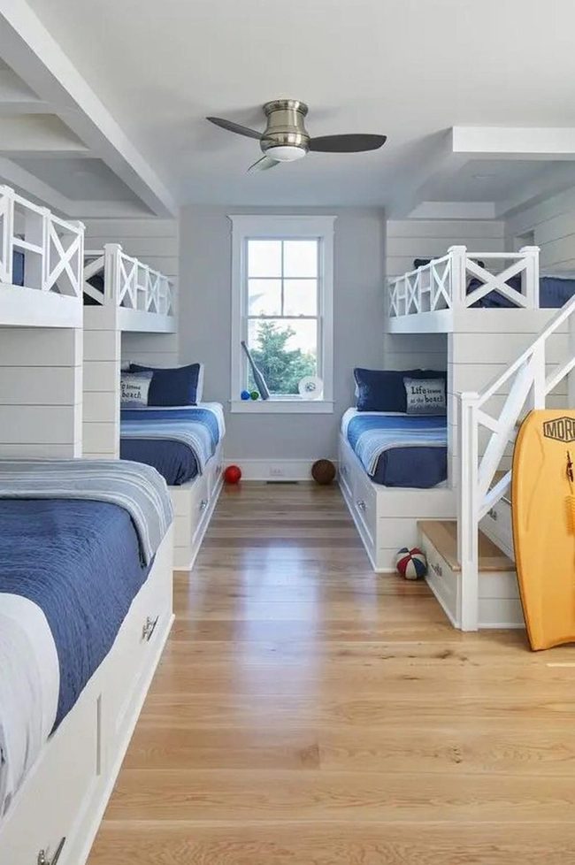 Blue And White Beach Bunk Room