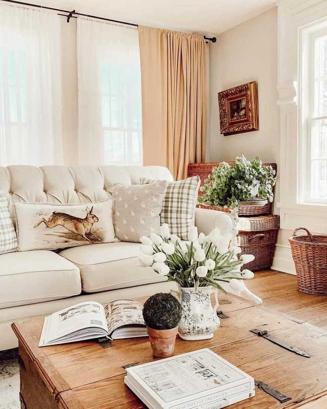 Warm Wood Coffee Tables, Peach Light