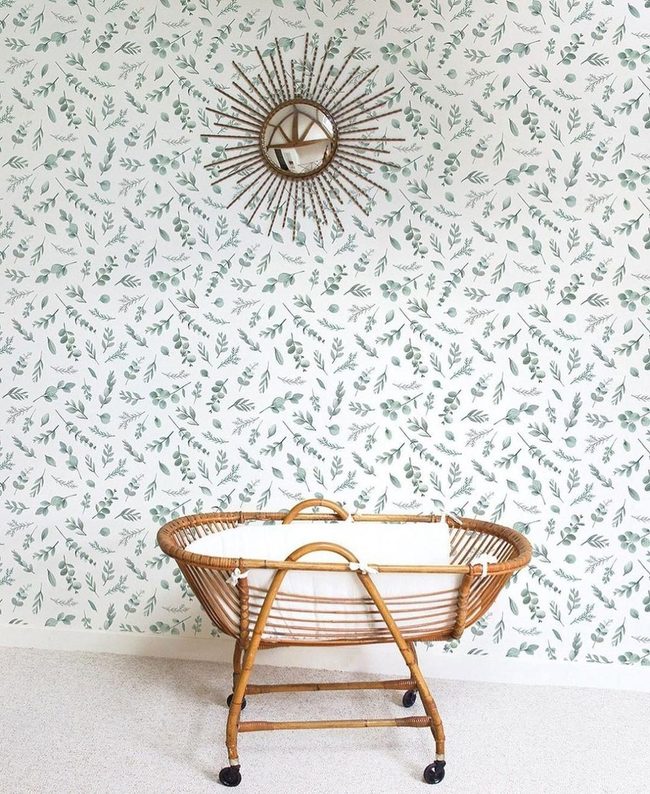 Green Leafy Walls, Wicker Bassinet