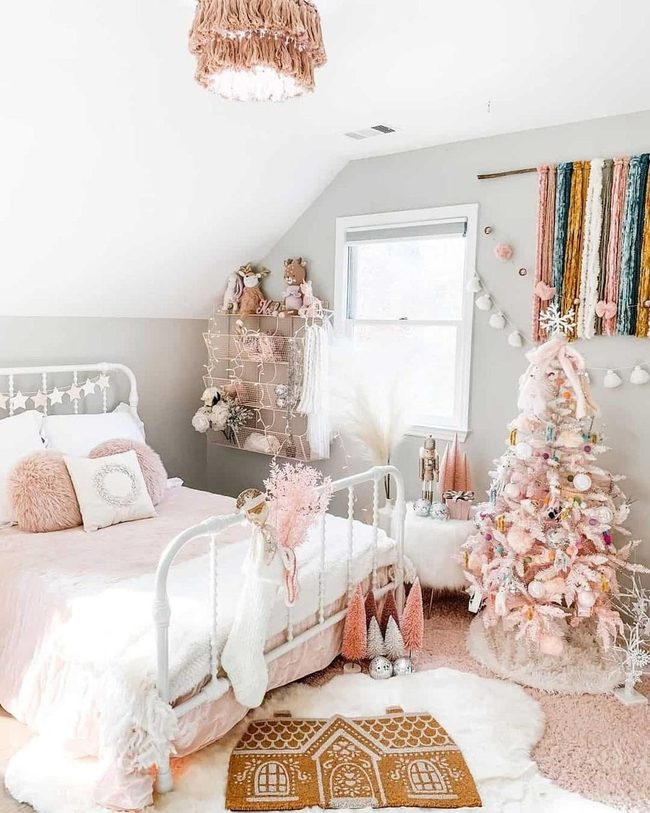 Pastel Pink Christmas Tree Bedroom