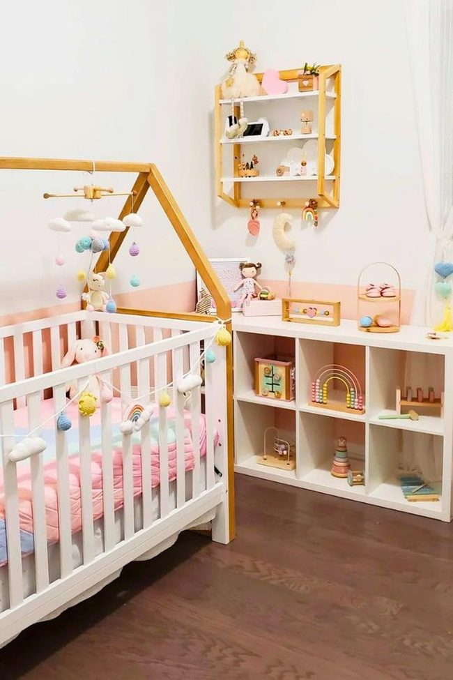 Pastel Rainbow Nursery With Wooden Touches