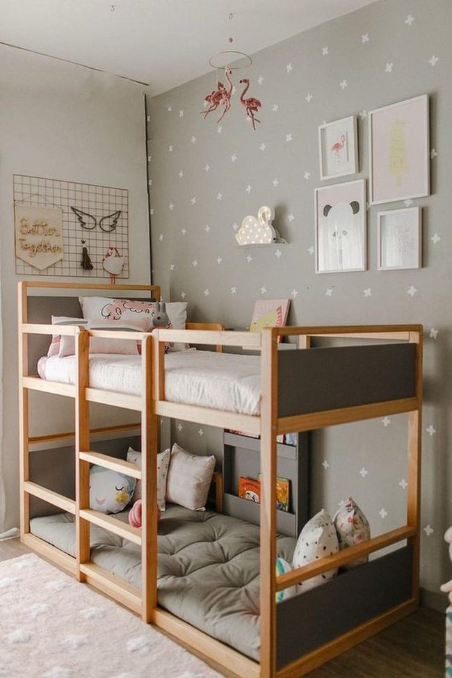 Light Wood Bunk Bed Pink Flamingos