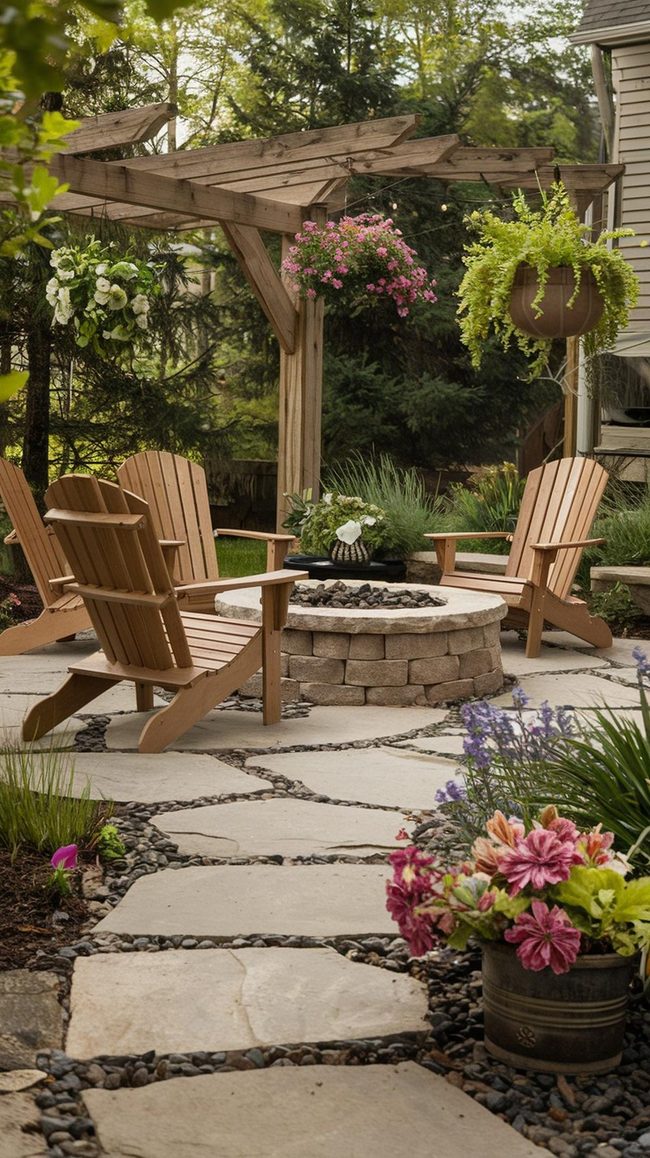 Stone Pathways Fire Pit Back Garden