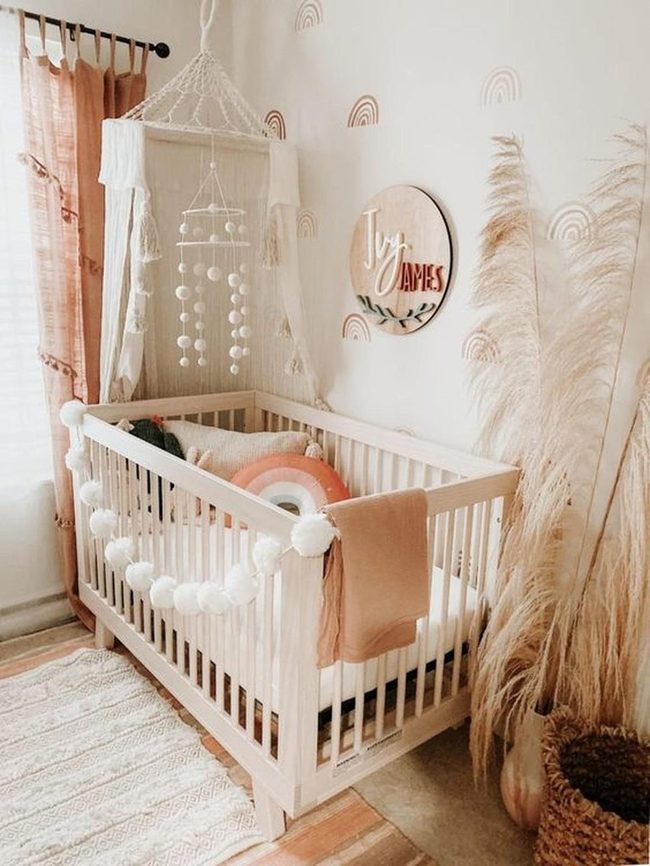 Peach Nursery With Hanging Pom-Poms
