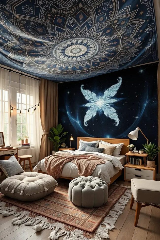 Ceiling Tapestry Dorm Transformation