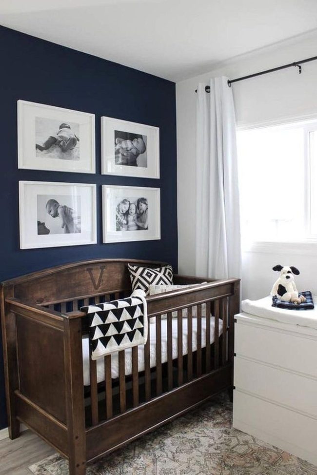 Navy Blue Nursery With Dark Wood