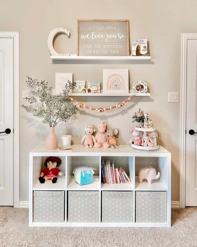 White Storage with Rainbow Accents