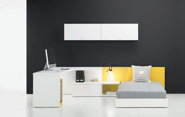 Yellow Accent Bedroom For Work And Rest