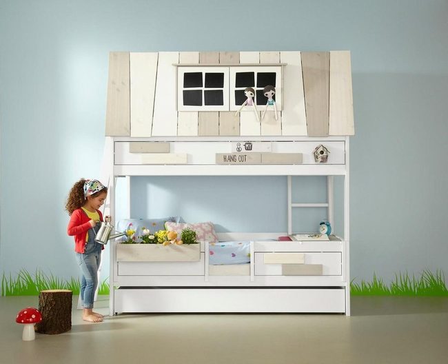 White Wooden House Bed