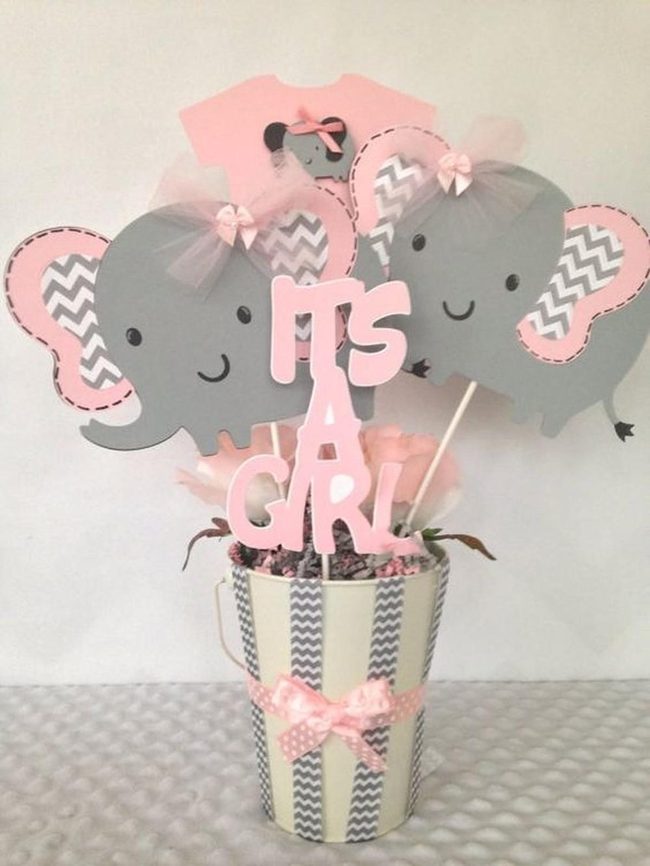 Gray Elephants Pink Bows Girl