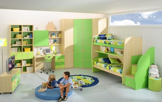 Sunlit Blue Bunk Room