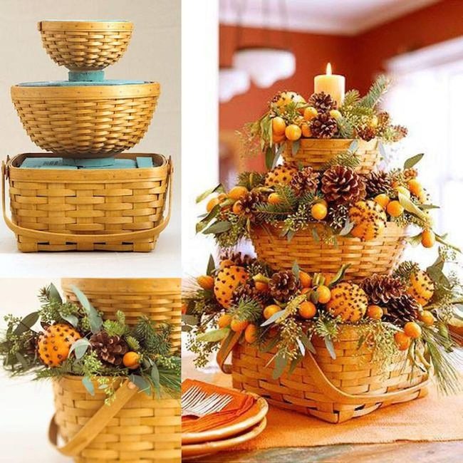 Stacked Fall Baskets Tower