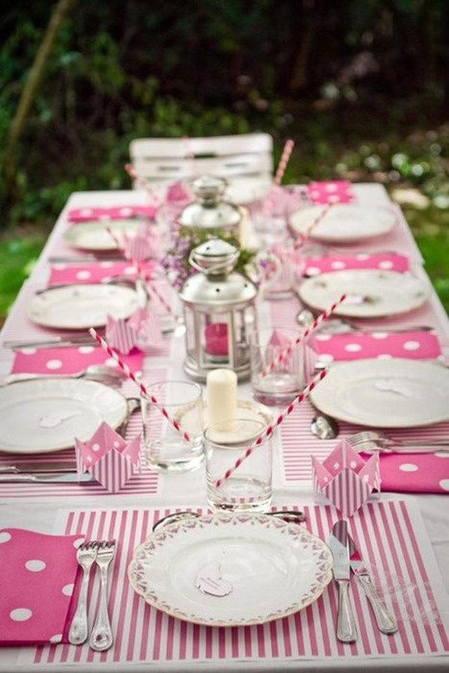 Pink Striped Garden Tablescape