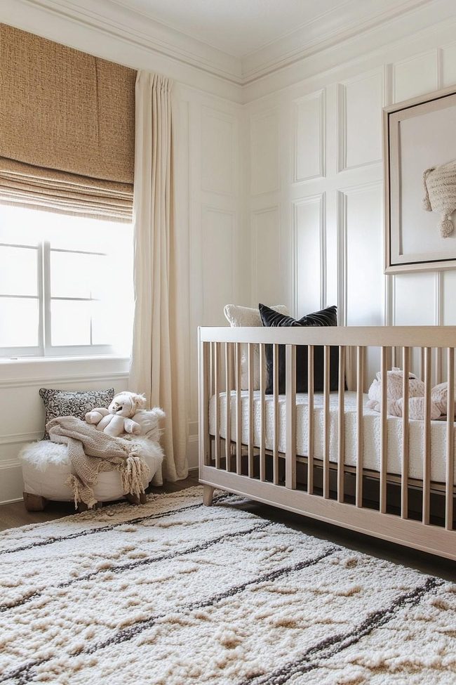 Cream Beadboard Nursery With Vintage Furniture