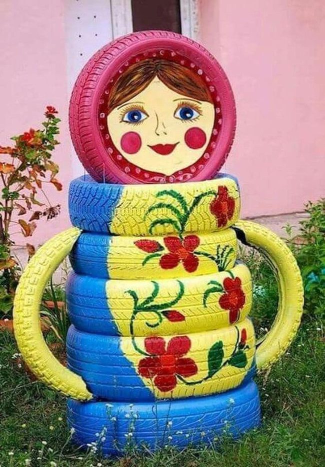 Upcycled Tire Woman Sculpture