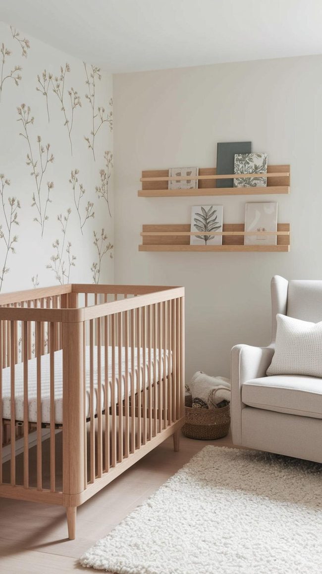 White Crib With Natural Wood Tones